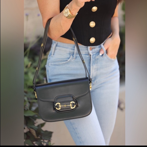 Black Designer GG Horsebit Leather Shoulder Crossbody Bag - Picture 3 of 9